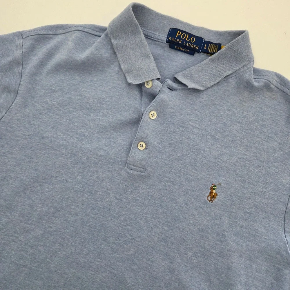 Polo Ralph Lauren‎ Mens Classic Fit Jersey Polo Shirt Blue Heather Large L